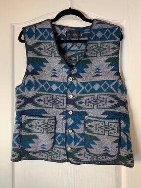 Vintage 90s Southwestern Wool Blend Vest Made Canada M Unisex Grandpacore Grey